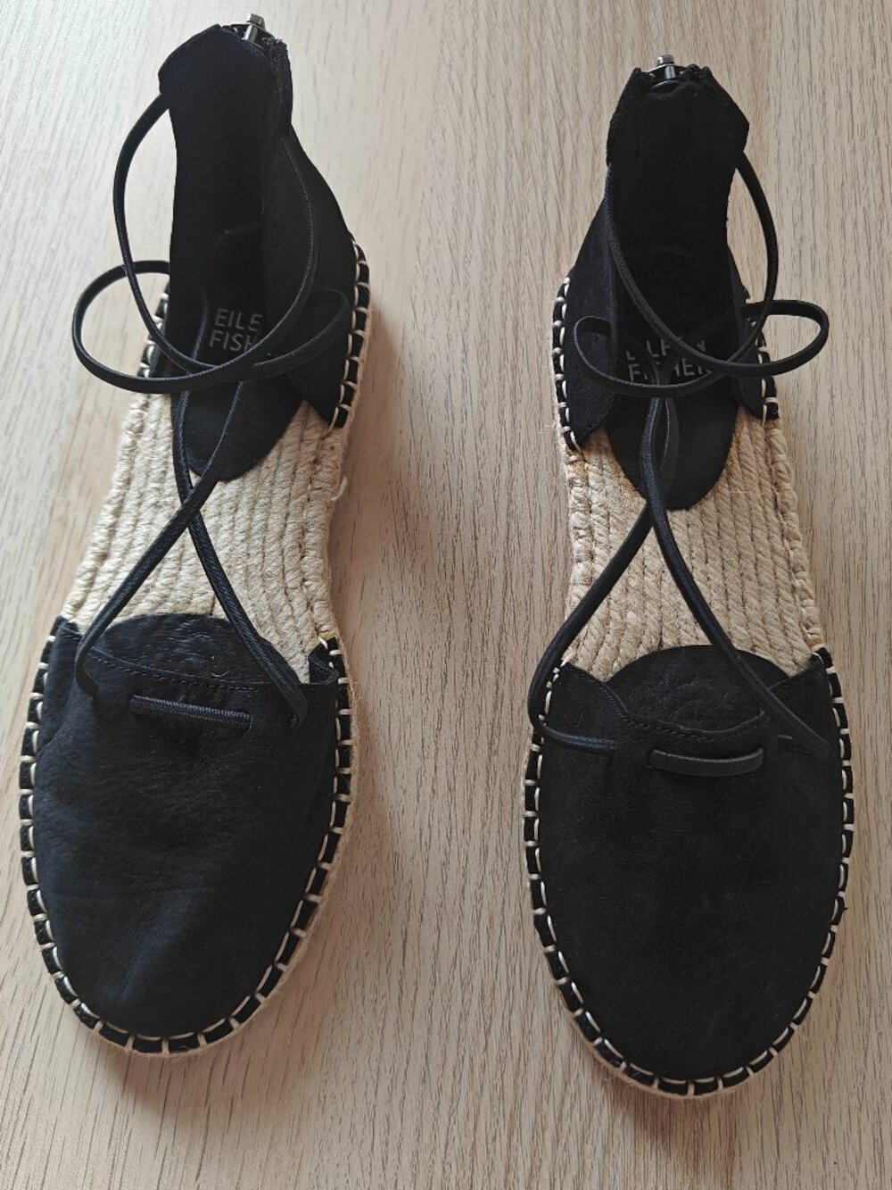 WOMEN'S EILEEN FISHER LACE ESPADRILLE BLACK SANDALS (SIZE 5)